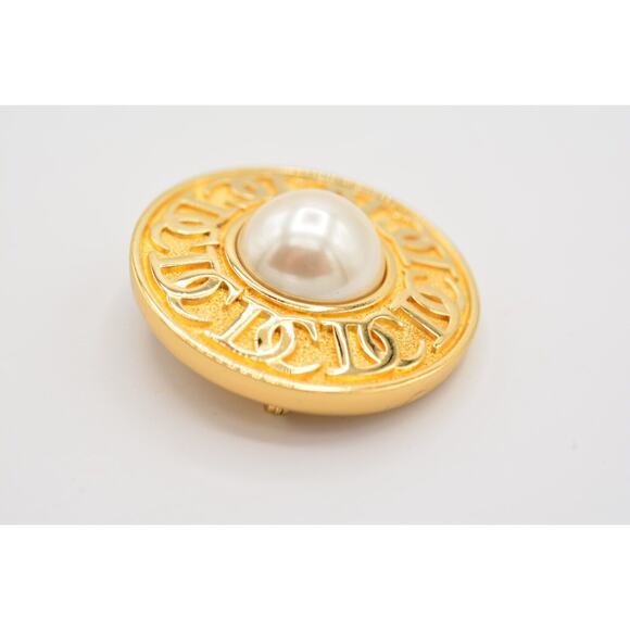 Christian Dior Vintage Logo Pin Brooch Pearl CD Monogram Gold Signed 1980s BinJ - Picture 10 of 12